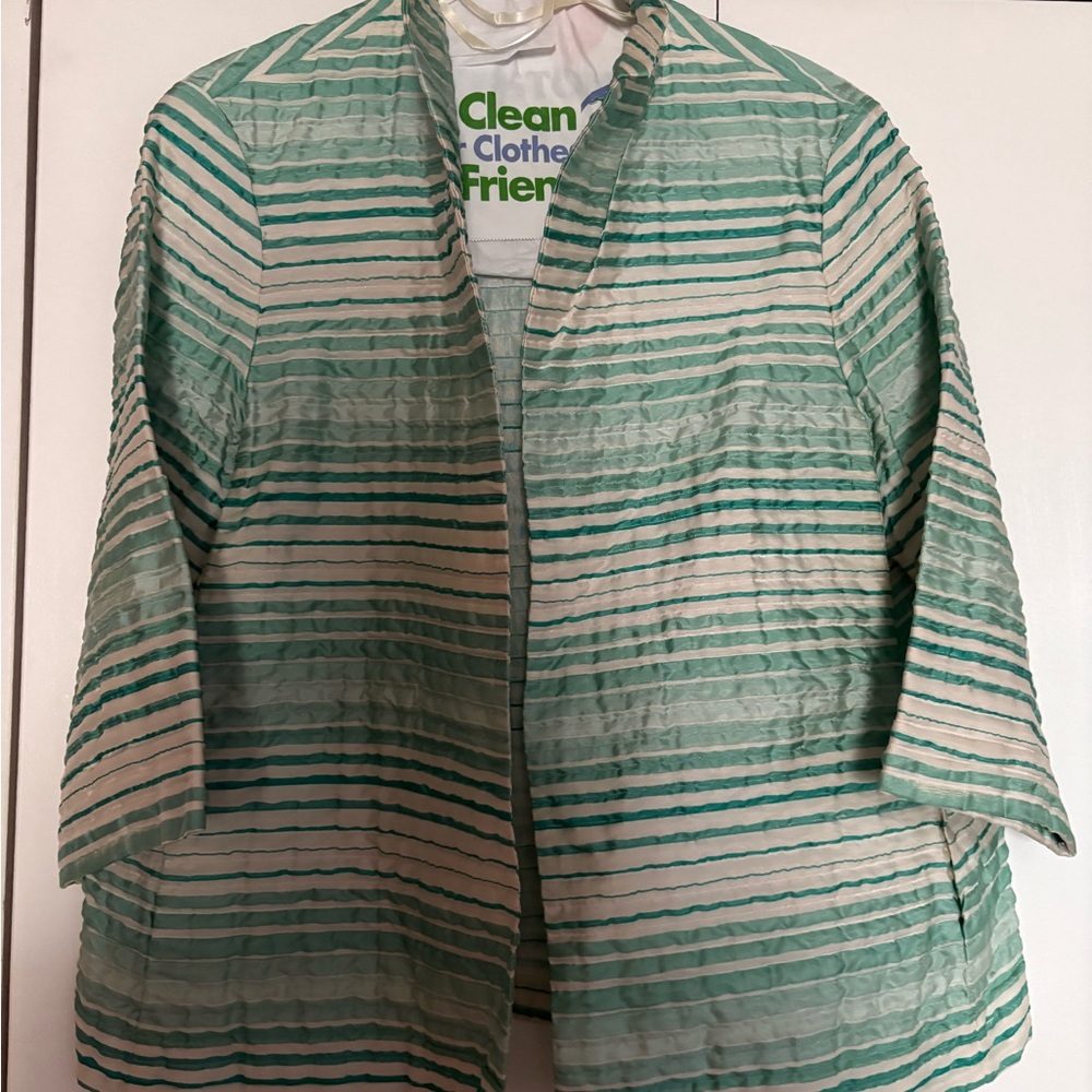Jones New York Teal and White Striped Blazer